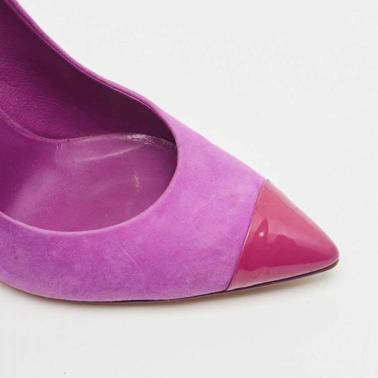 Pre Owned Yves Saint Laurent Pink/Purple Suede and  Patent Pointed Toe  Pumps Size 38