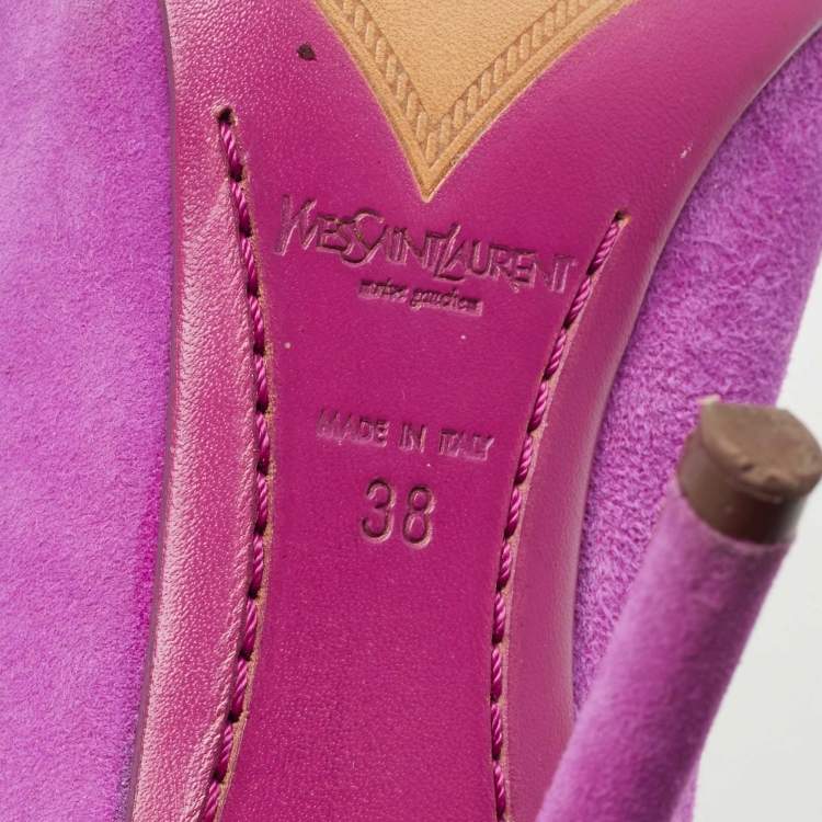 Pre Owned Yves Saint Laurent Pink/Purple Suede and  Patent Pointed Toe  Pumps Size 38