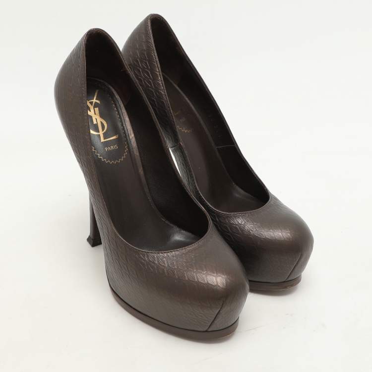 Pre Owned Yves Saint Laurent Brown Python Embossed Leather Tribtoo Platform Pumps Size 36