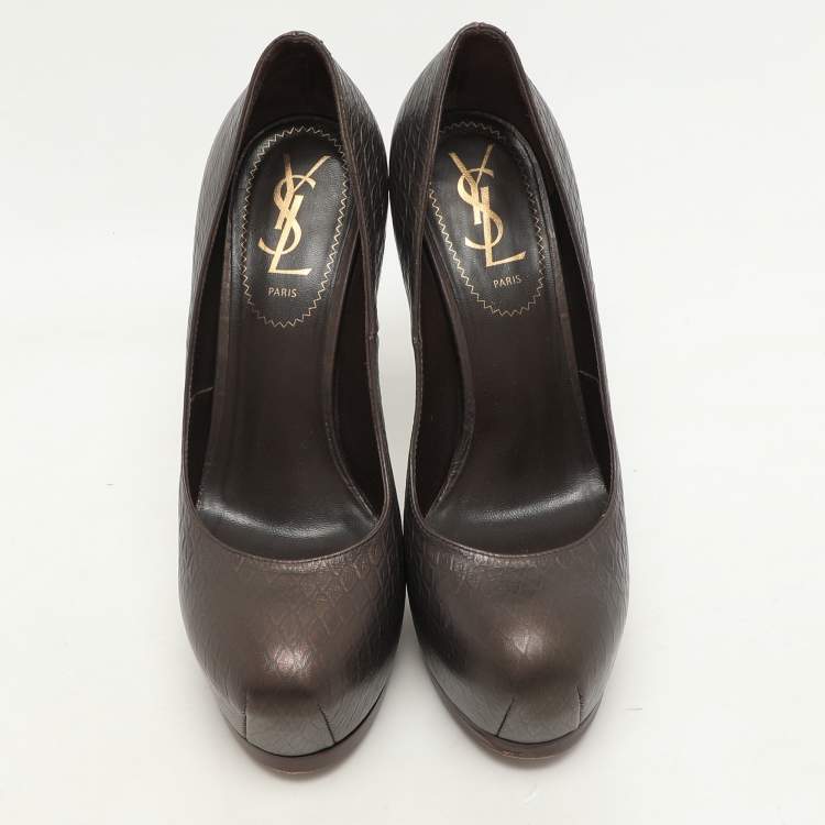 Pre Owned Yves Saint Laurent Brown Python Embossed Leather Tribtoo Platform Pumps Size 36