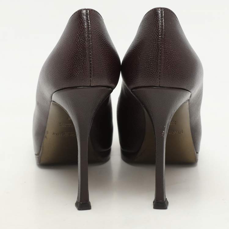 Pre Owned Yves Saint Laurent Brown Textured Leather Tribtoo Platform Pumps Size 36
