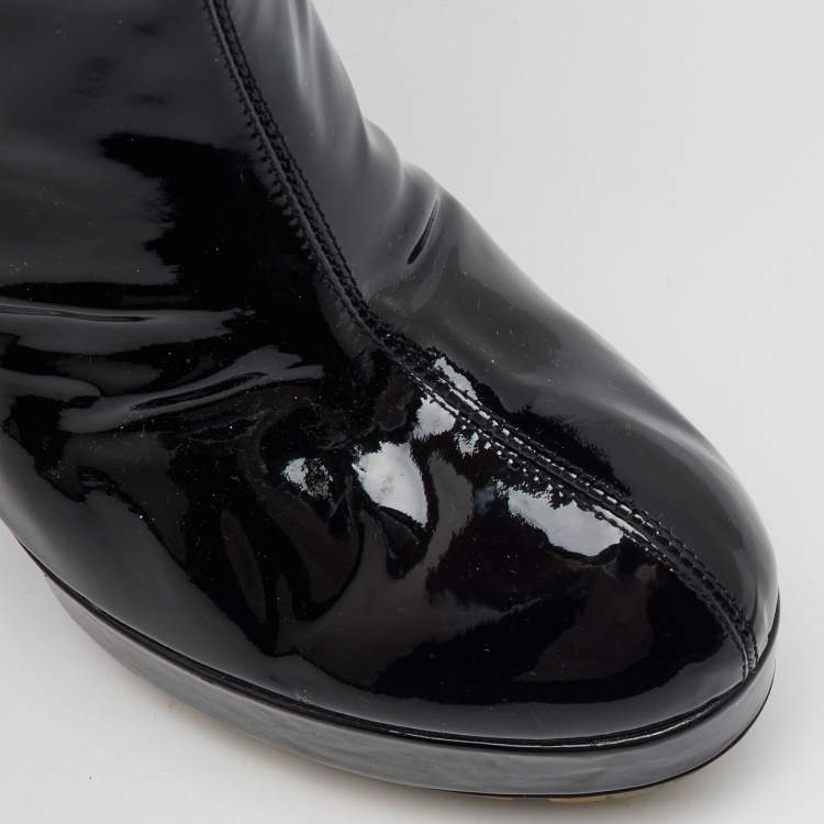 Pre Owned Yves Saint Laurent Black Patent Leather Mid Calf Platform Boots Size 39