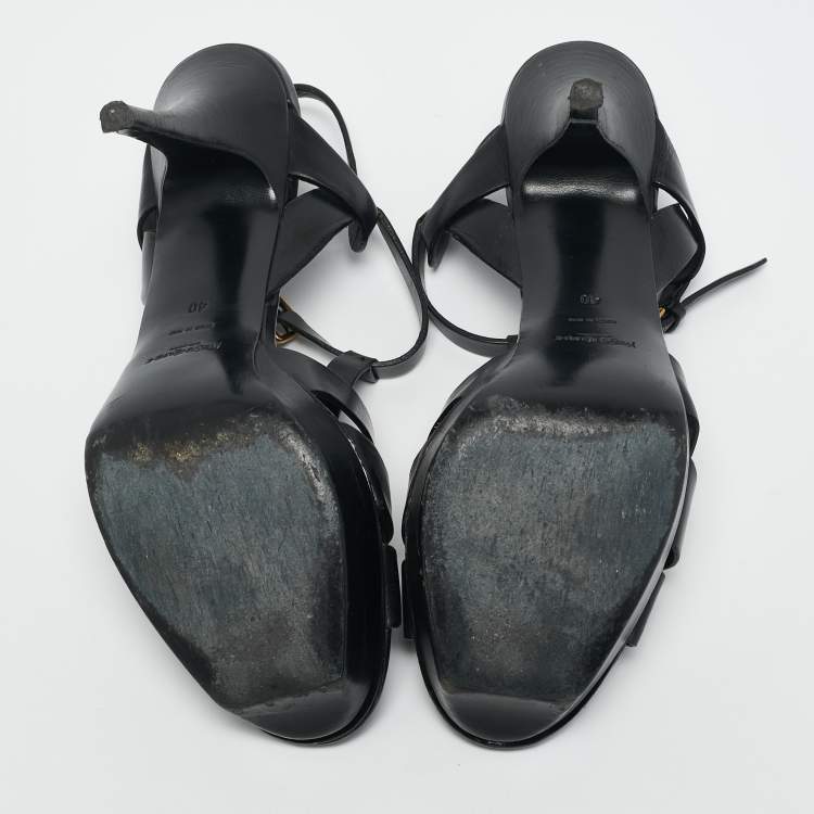 Pre Owned Yves Saint Laurent Black Leather Tribute Platform Sandals Size 40