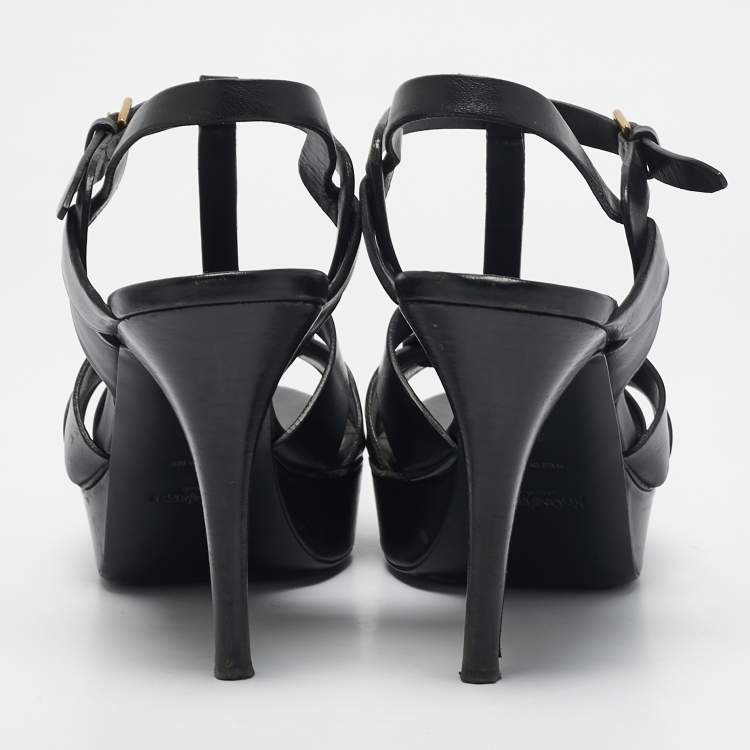 Pre Owned Yves Saint Laurent Black Leather Tribute Platform Sandals Size 40