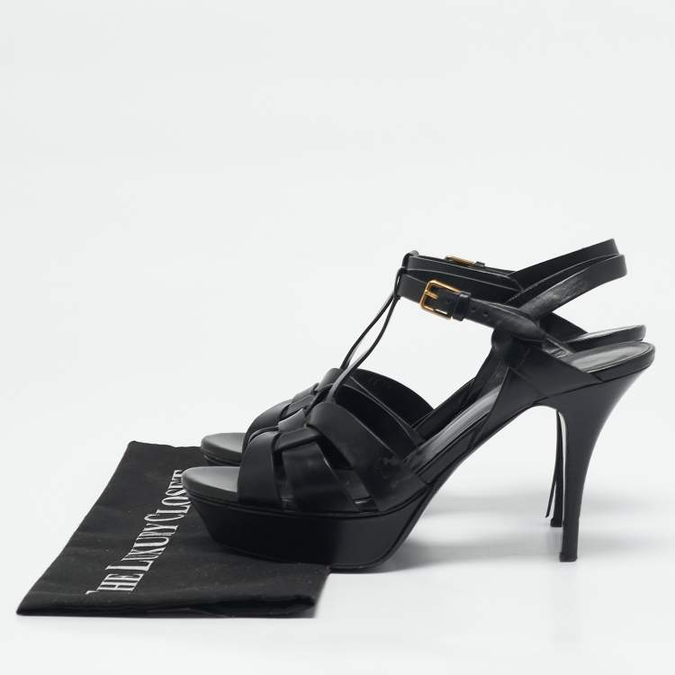 Pre Owned Yves Saint Laurent Black Leather Tribute Platform Sandals Size 40