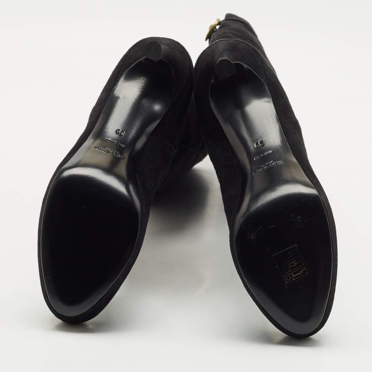 Pre Owned Yves Saint Laurent Black Suede Knee Length Boots Size 39