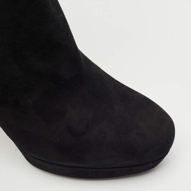 Pre Owned Yves Saint Laurent Black Suede Knee Length Boots Size 39