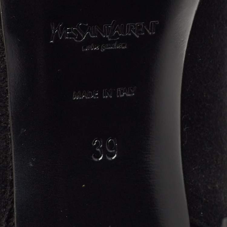 Pre Owned Yves Saint Laurent Black Suede Knee Length Boots Size 39