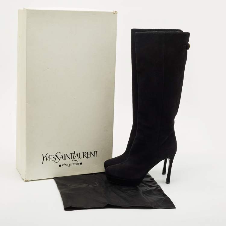 Pre Owned Yves Saint Laurent Black Suede Knee Length Boots Size 39