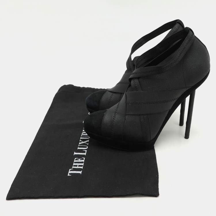 Pre Owned Yves Saint Laurent Black Elastic Bandage And Suede Booties Size 39