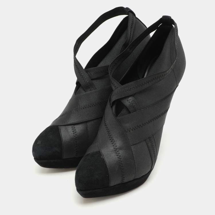 Pre Owned Yves Saint Laurent Black Elastic Bandage And Suede Booties Size 39