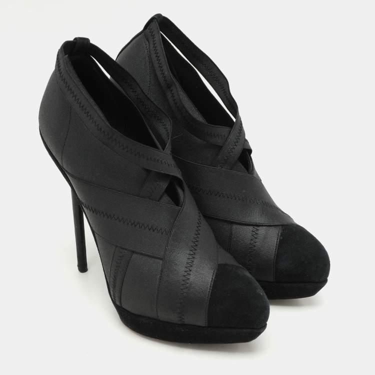 Pre Owned Yves Saint Laurent Black Elastic Bandage And Suede Booties Size 39