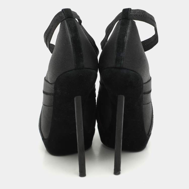 Pre Owned Yves Saint Laurent Black Elastic Bandage And Suede Booties Size 39
