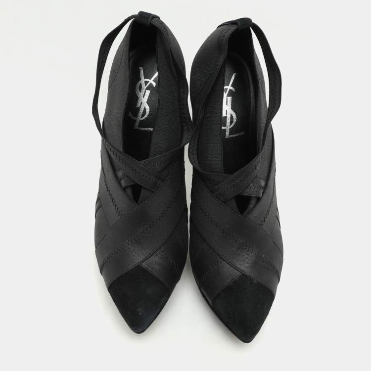 Pre Owned Yves Saint Laurent Black Elastic Bandage And Suede Booties Size 39