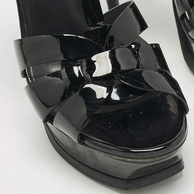 Pre Owned Yves Saint Laurent Black Patent Leather Platform Sandals Size 39
