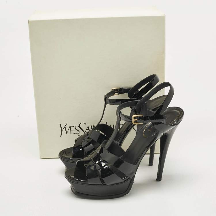 Pre Owned Yves Saint Laurent Black Patent Leather Platform Sandals Size 39