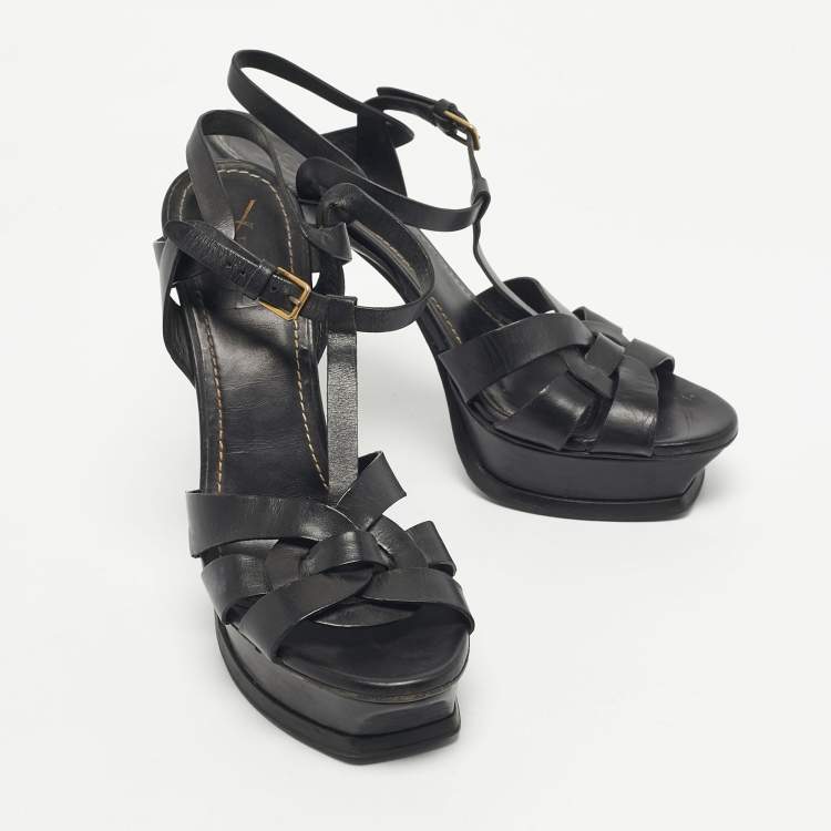 Pre Owned Yves Saint Laurent Black Leather Platform Sandals Size 41