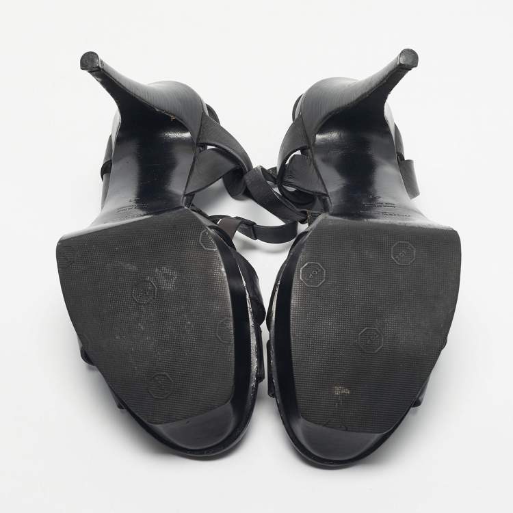 Pre Owned Yves Saint Laurent Black Leather Platform Sandals Size 41