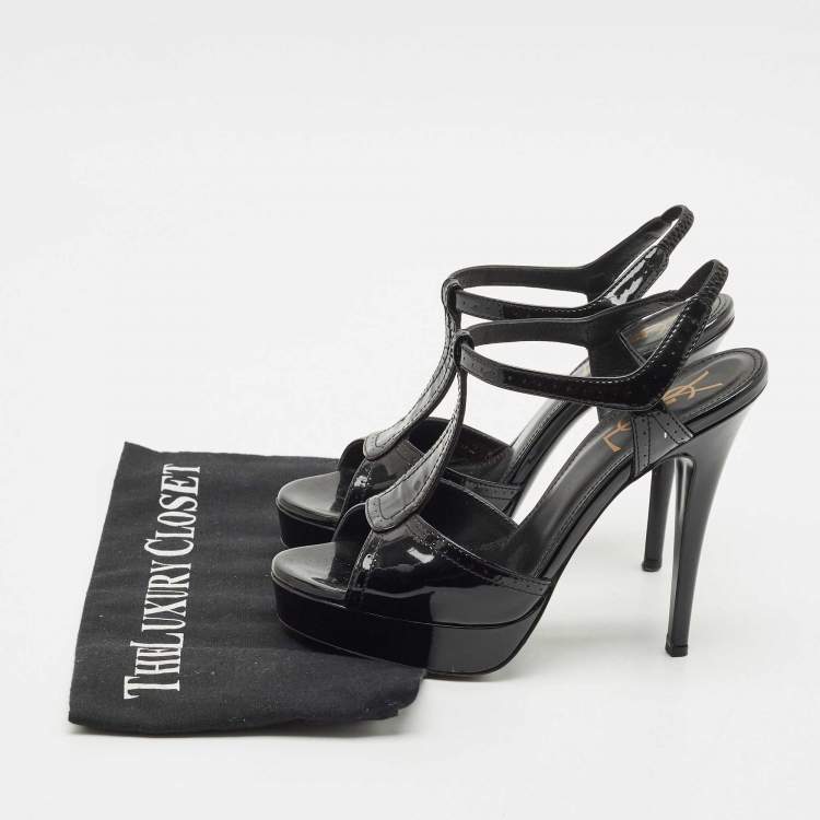 Pre Owned Yves Saint Laurent Black Patent Leather Platform Sandals Size 36