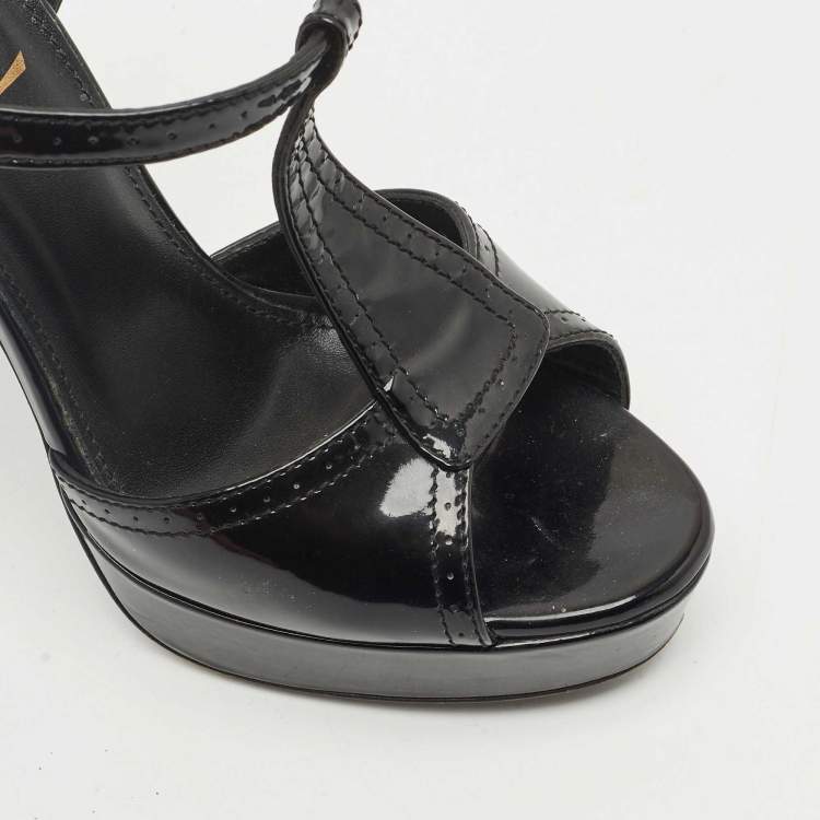 Pre Owned Yves Saint Laurent Black Patent Leather Platform Sandals Size 36