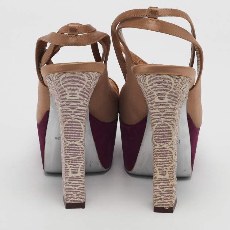 Pre Owned Yves Saint Laurent Tricolor Leather and Satin Platform Pumps Size 35