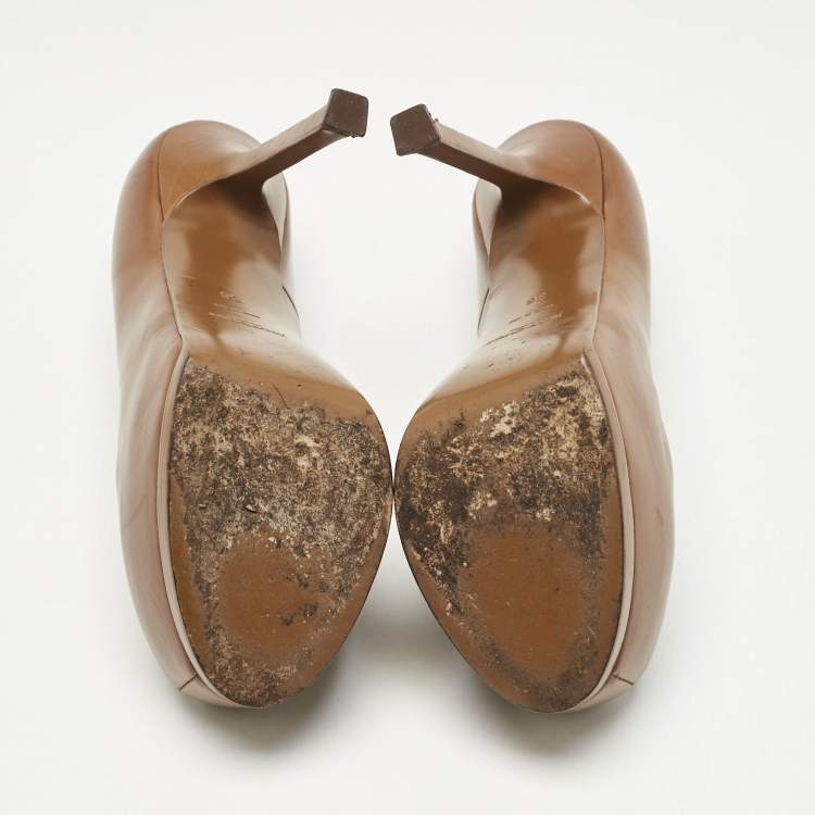 Pre Owned Yves Saint Laurent Brown Leather Tribtoo Platform Pumps Size 36