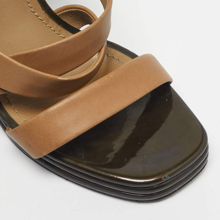 Pre Owned Yves Saint Laurent Beige Leather Ankle Wrap Sandals Size 38