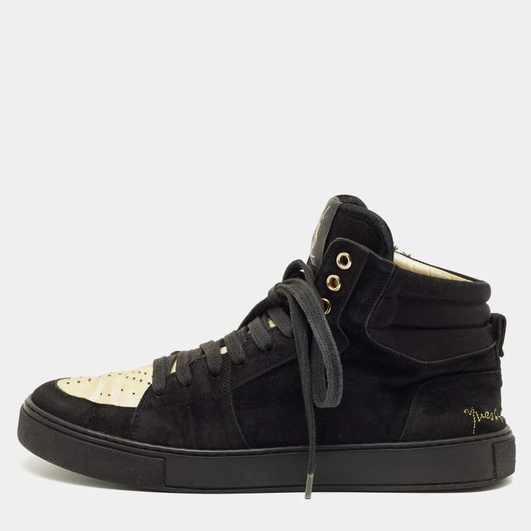 Pre Owned Yves Saint Laurent Black Leather and Suede High Top Sneakers Size 39