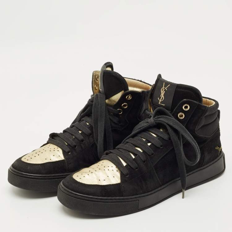 Pre Owned Yves Saint Laurent Black Leather and Suede High Top Sneakers Size 39