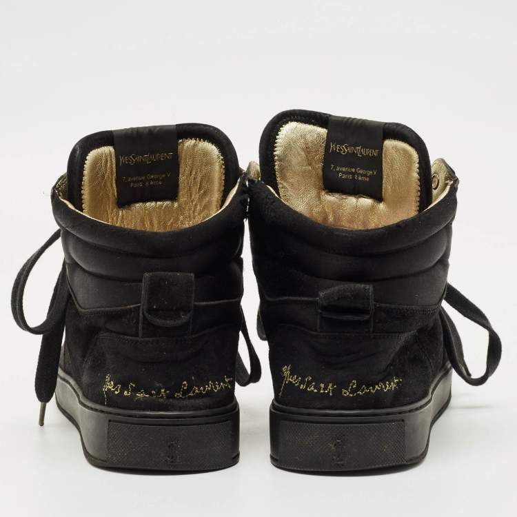 Pre Owned Yves Saint Laurent Black Leather and Suede High Top Sneakers Size 39