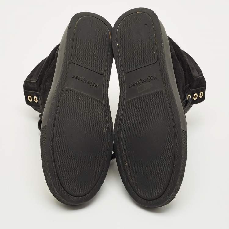 Pre Owned Yves Saint Laurent Black Leather and Suede High Top Sneakers Size 39