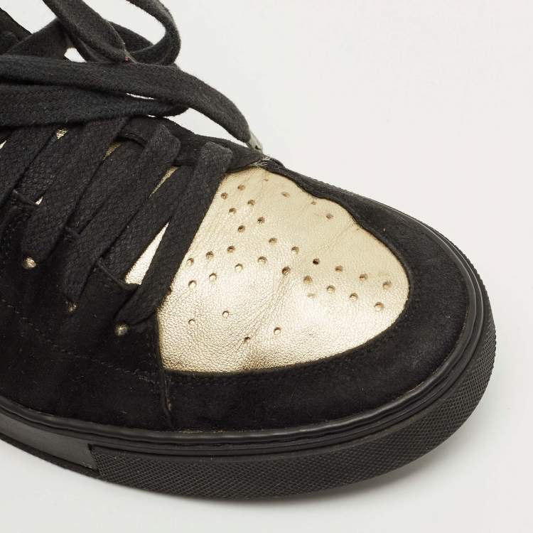 Pre Owned Yves Saint Laurent Black Leather and Suede High Top Sneakers Size 39