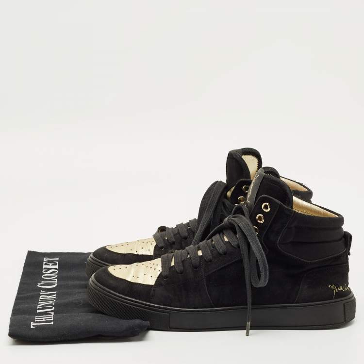 Pre Owned Yves Saint Laurent Black Leather and Suede High Top Sneakers Size 39
