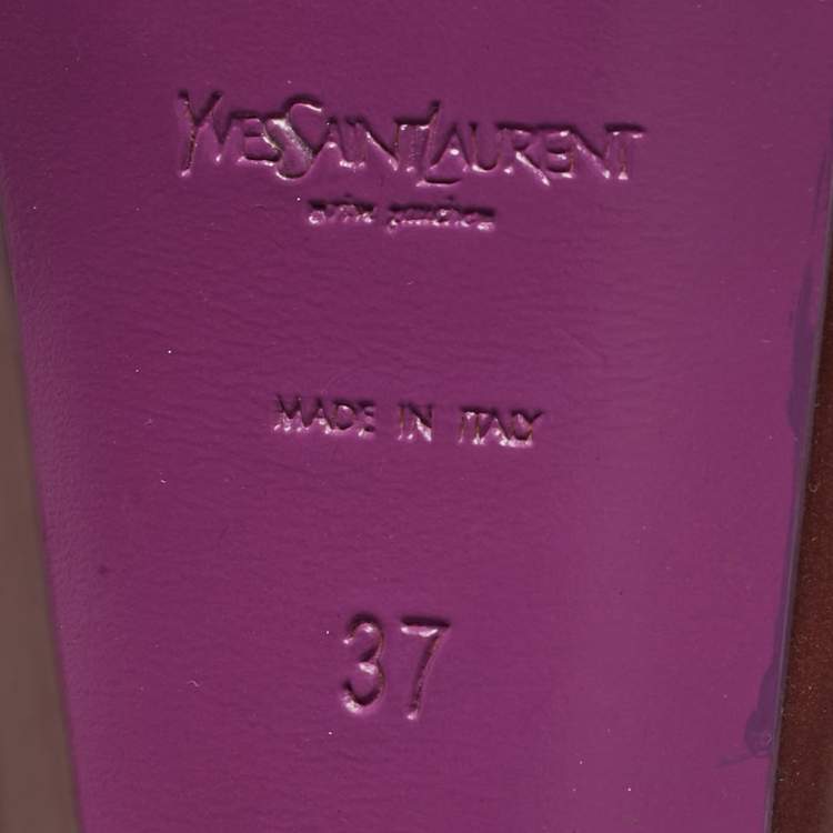 Pre Owned Yves Saint Laurent Burgundy Patent Leather Tribtoo Platform Slingback Pumps Size 37