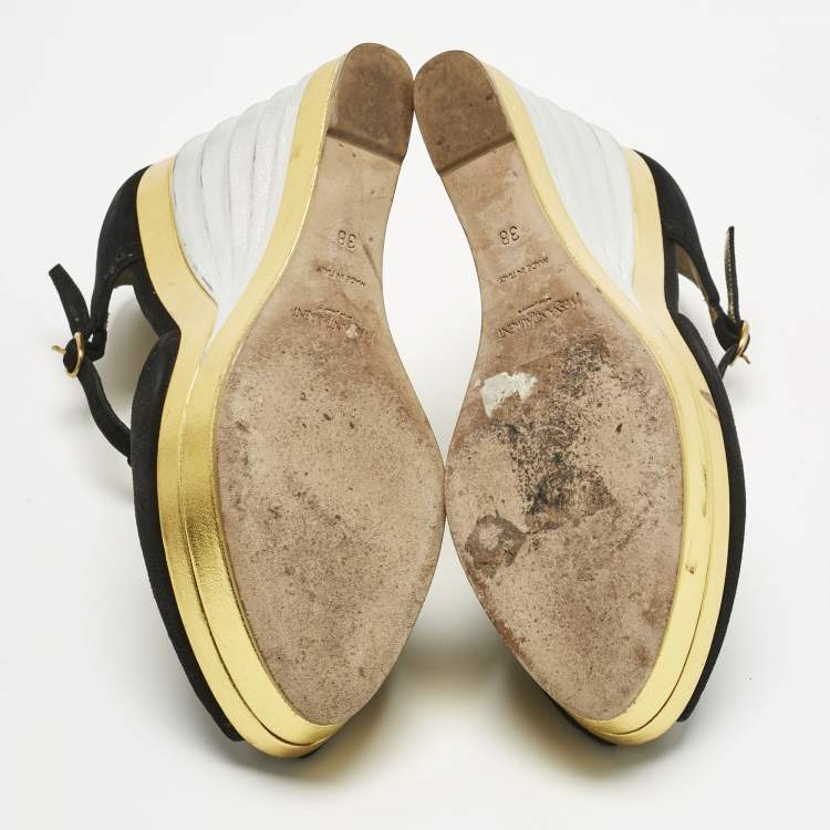 Pre Owned Yves Saint Laurent Black Suede Wedge Pumps Size 38