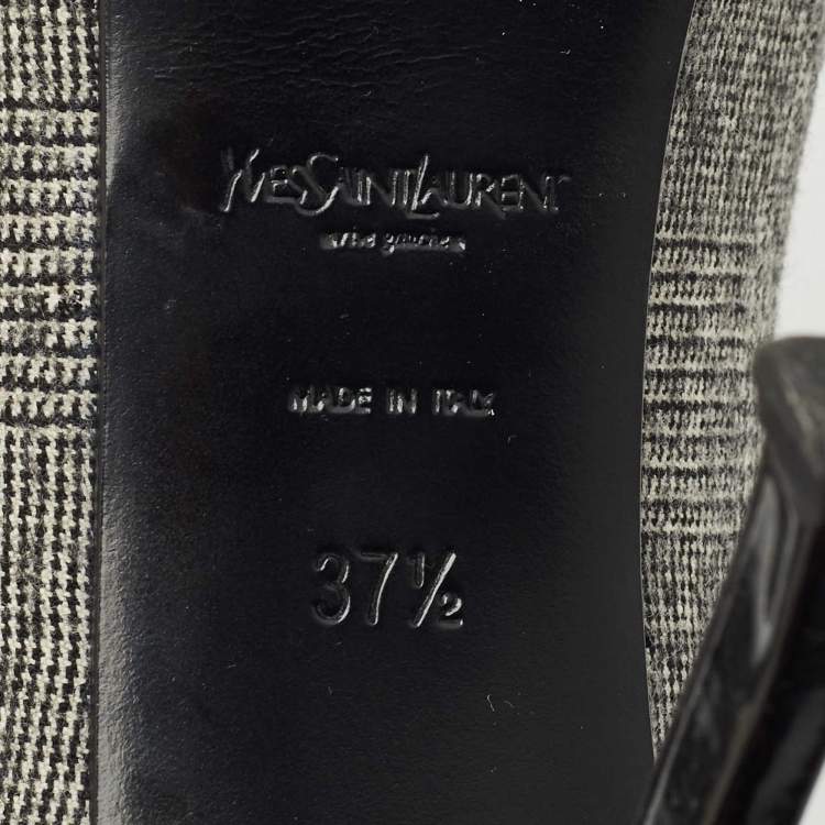 Pre Owned Yves Saint Laurent Black/Grey Tweed and  Patent Leather Platform Pumps Size 37.5