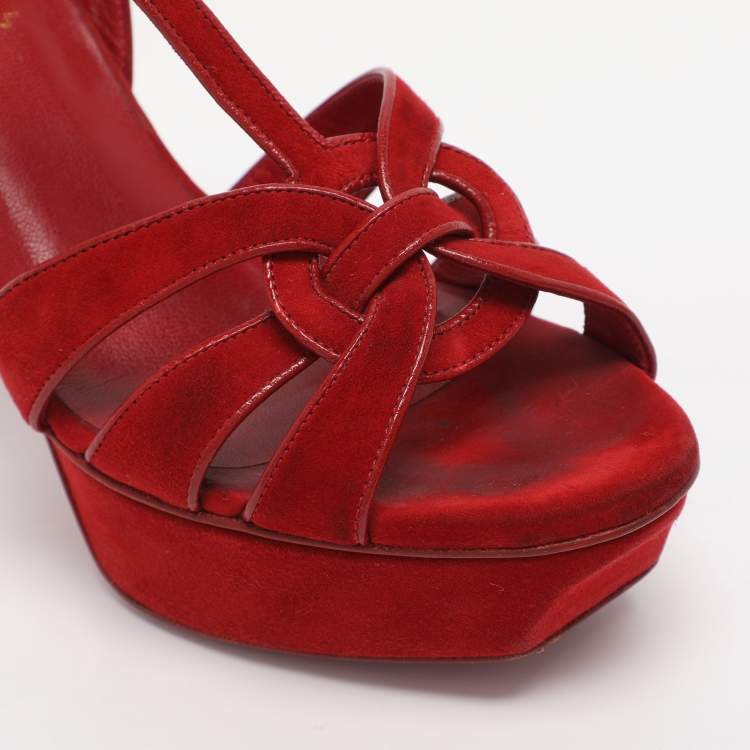 Pre Owned Yves Saint Laurent Red Suede Tribute Sandals Size 35.5
