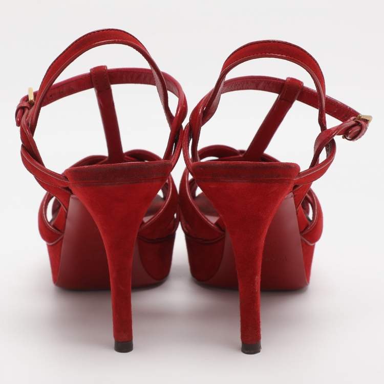 Pre Owned Yves Saint Laurent Red Suede Tribute Sandals Size 35.5