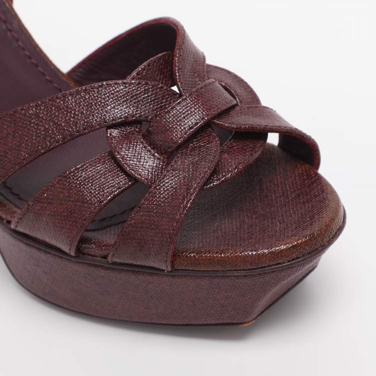 Pre Owned Yves Saint Laurent Purple Coated Canvas Tribute Platform Sandals Size 36
