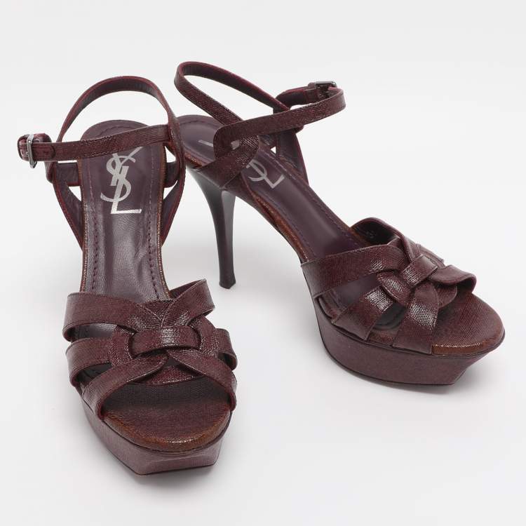 Pre Owned Yves Saint Laurent Purple Coated Canvas Tribute Platform Sandals Size 36