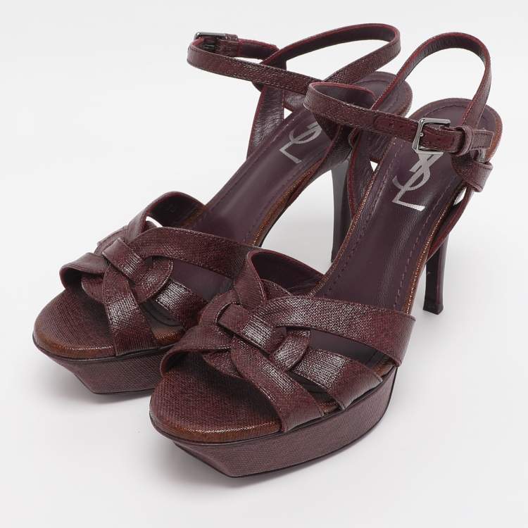Pre Owned Yves Saint Laurent Purple Coated Canvas Tribute Platform Sandals Size 36