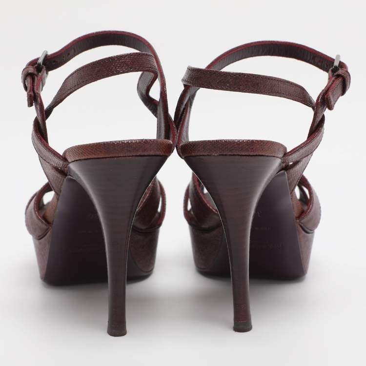 Pre Owned Yves Saint Laurent Purple Coated Canvas Tribute Platform Sandals Size 36