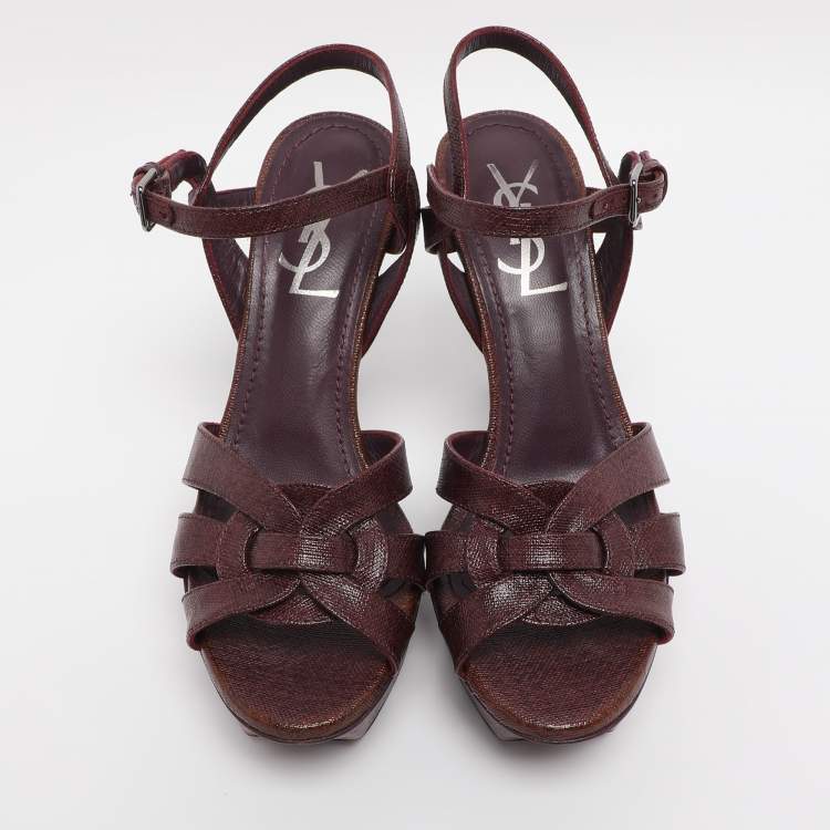 Pre Owned Yves Saint Laurent Purple Coated Canvas Tribute Platform Sandals Size 36