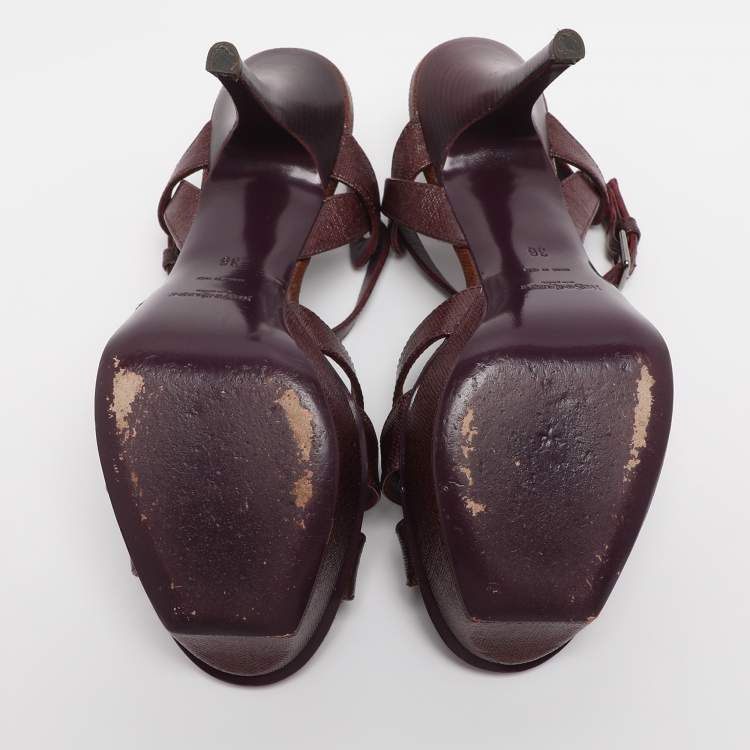 Pre Owned Yves Saint Laurent Purple Coated Canvas Tribute Platform Sandals Size 36
