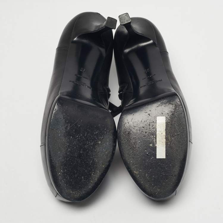 Pre Owned Yves Saint Laurent Black Patent Leather Tribute Booties Size 37.5