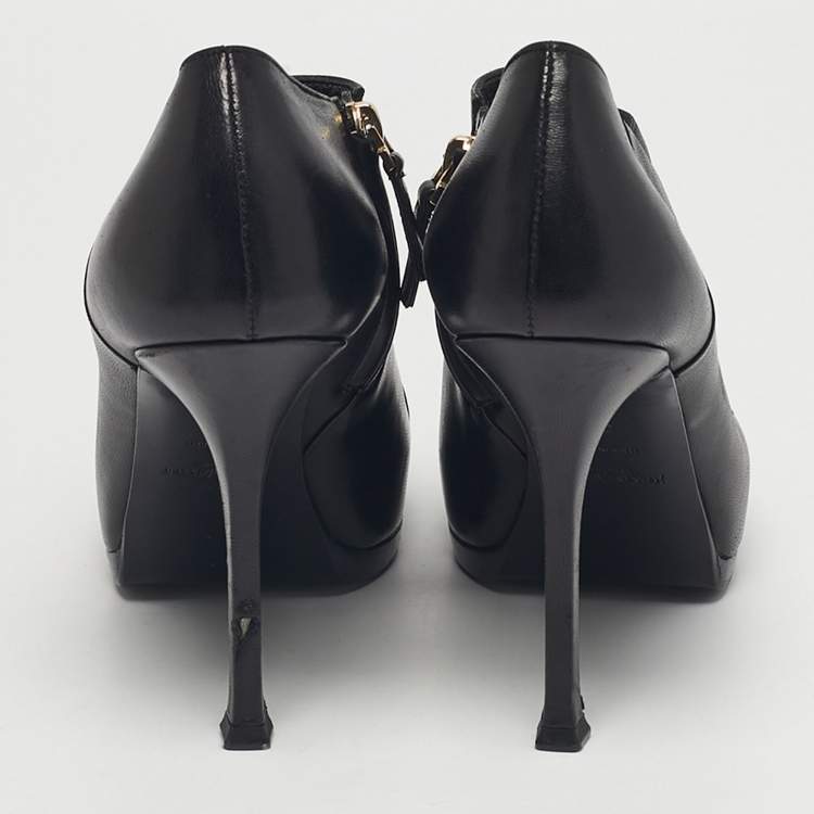 Pre Owned Yves Saint Laurent Black Patent Leather Tribute Booties Size 37.5