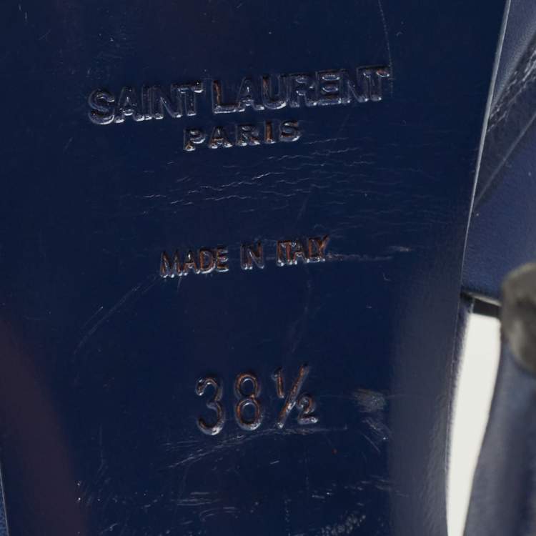 Pre Owned Yves Saint Laurent Navy Blue Leather Tribute Platform Sandals Size 38.5