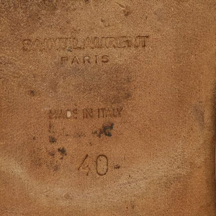 Pre Owned Saint Laurent Beige Patent Leather Tribute Flat Sandals Size 40