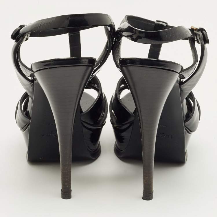 Pre Owned Yves Saint Laurent Black Patent Leather Tribute Platform Sandals Size 39
