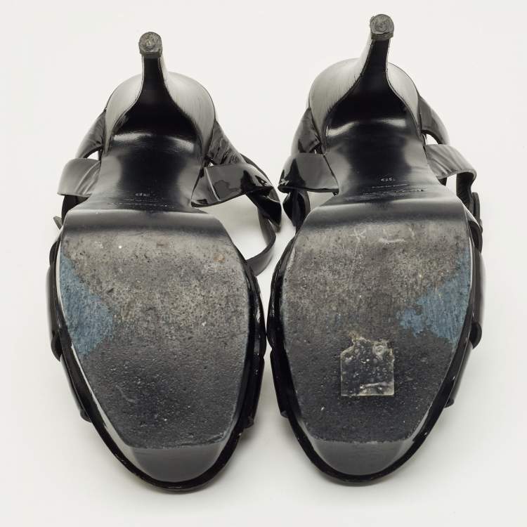 Pre Owned Yves Saint Laurent Black Patent Leather Tribute Platform Sandals Size 39